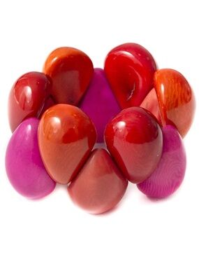 New Fuchsia Combo Sustainable Rainbow Tagua Nut Shape Stretch Bracelet‎